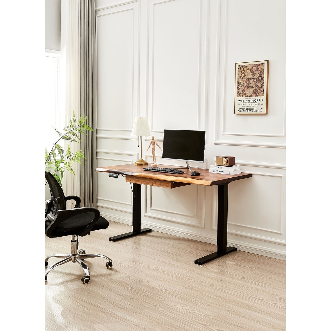 Standing Desk - White Frame, South American Walnut, Desk, Live Edge Desk, Adjustable Desk, Sit Stand Desk, Standing Desk