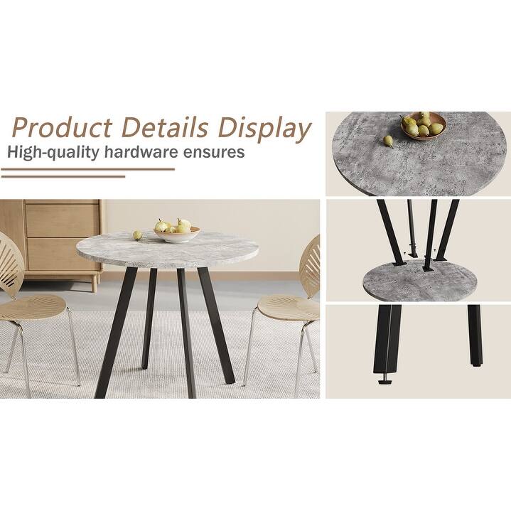 Modern minimalist 31.5 inches circular dining table, gray cement texture