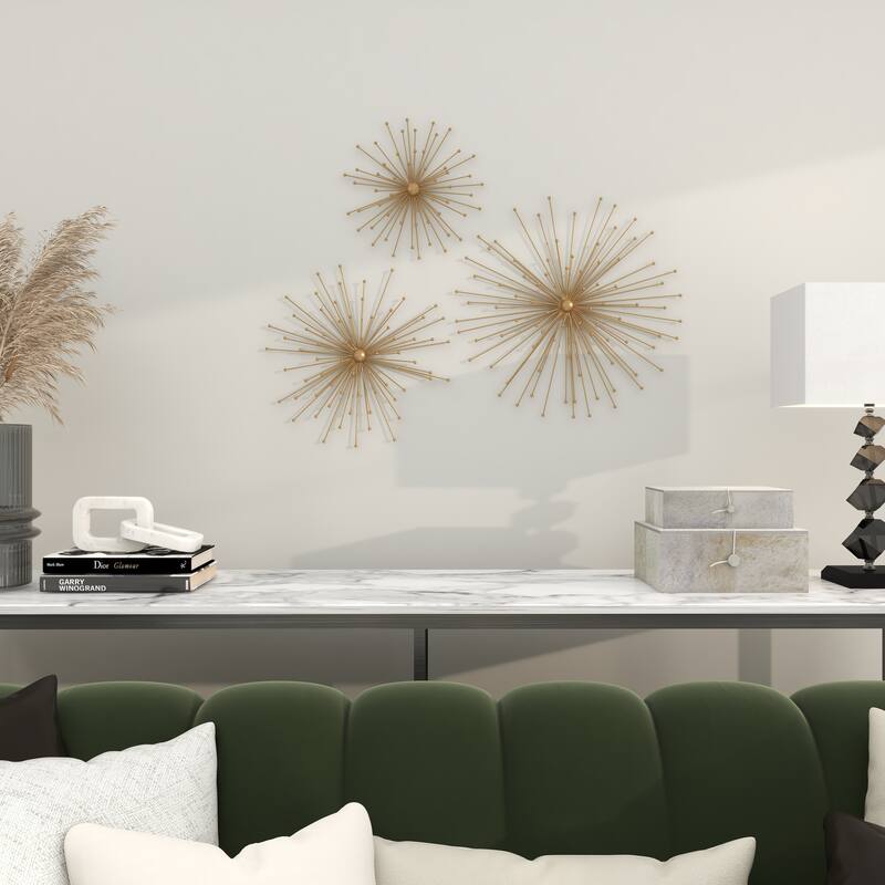 Gold Metal 3D Starburst Home Wall Decor (Set of 3)