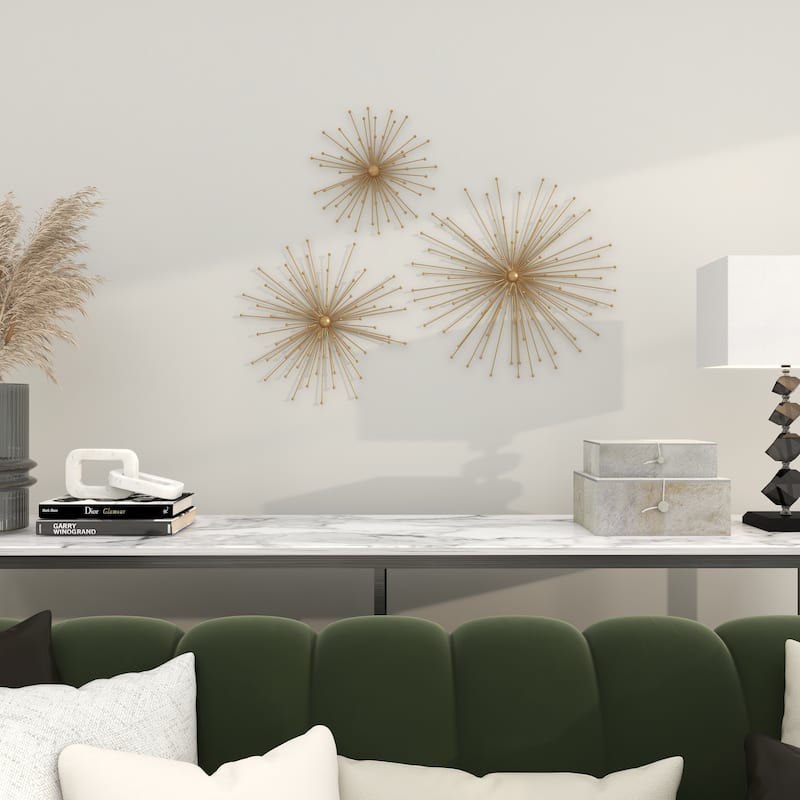 Metal Starburst 3D Home Wall Decor - Set of 3 Gold - Roche River Decor