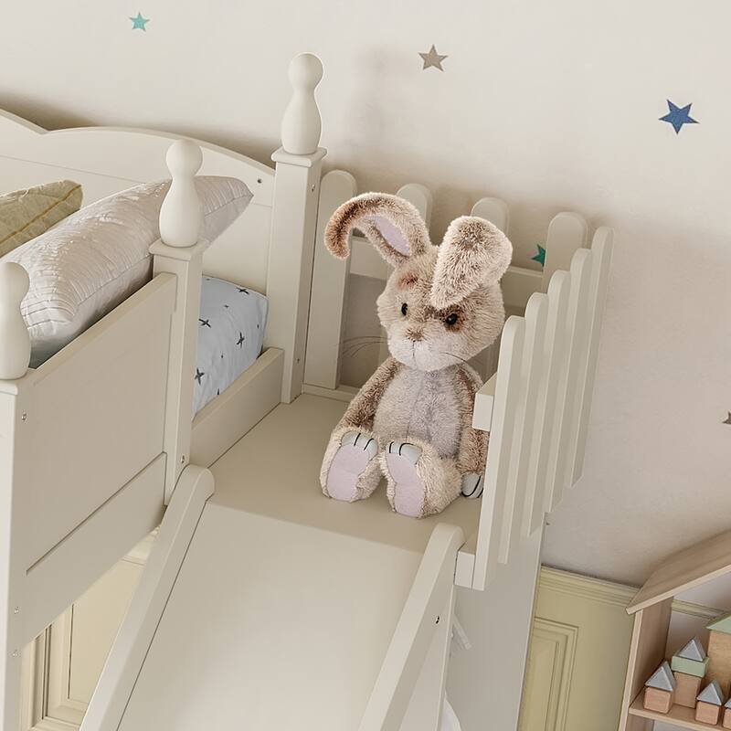 Twin Loft Bed with Storage Shelves and Wardrobe, Solid Wood Loft Beds with Detachable Slide and Ladders, No Spring Box Needed