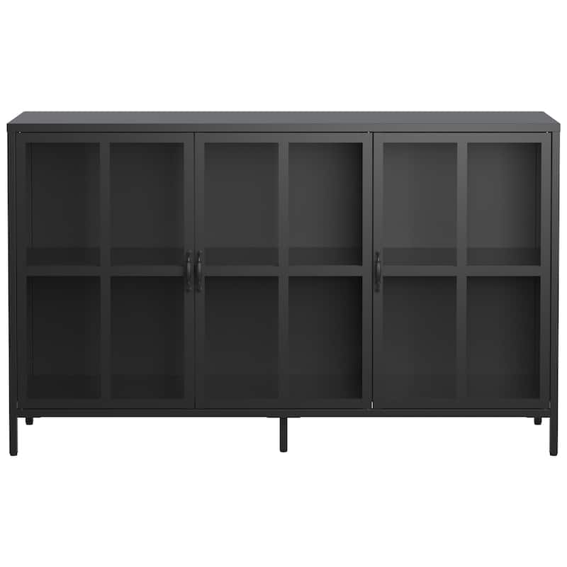 Heavy Duty Metal Modern Sideboard Buffet Cabinet with Storage Premium Steel Storage Cabinet ,Adjustable Feet,Glass Doors