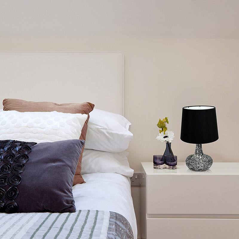 14.17 in. Silver Finish Table Lamp with Black Shade, Sturdy Table Lamp for Living Rooms and Bedrooms