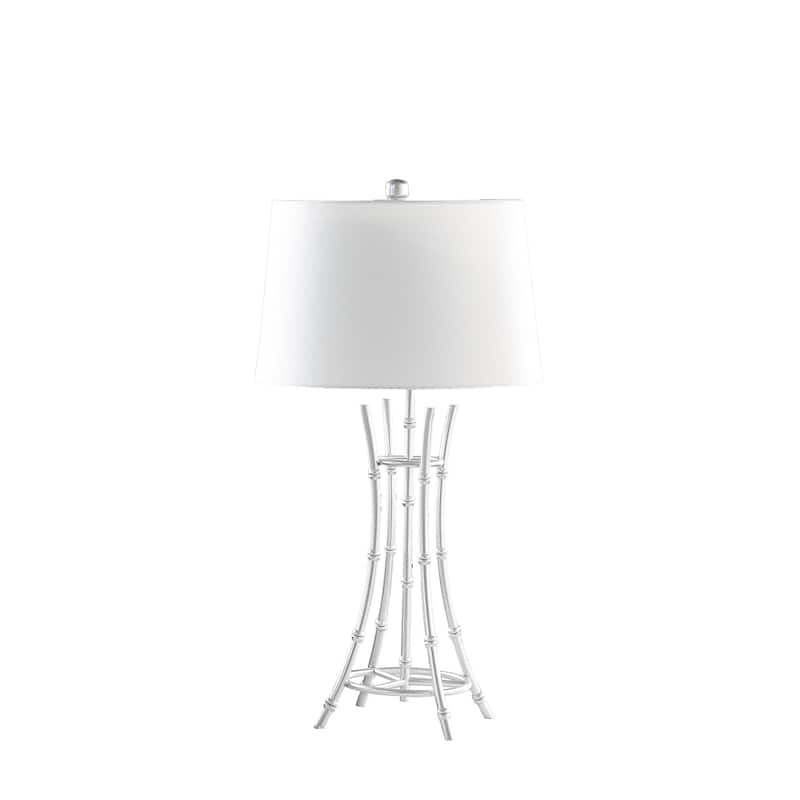 29" Silver Bamboo Design Table Lamp With Off White Drum Shade - Multi