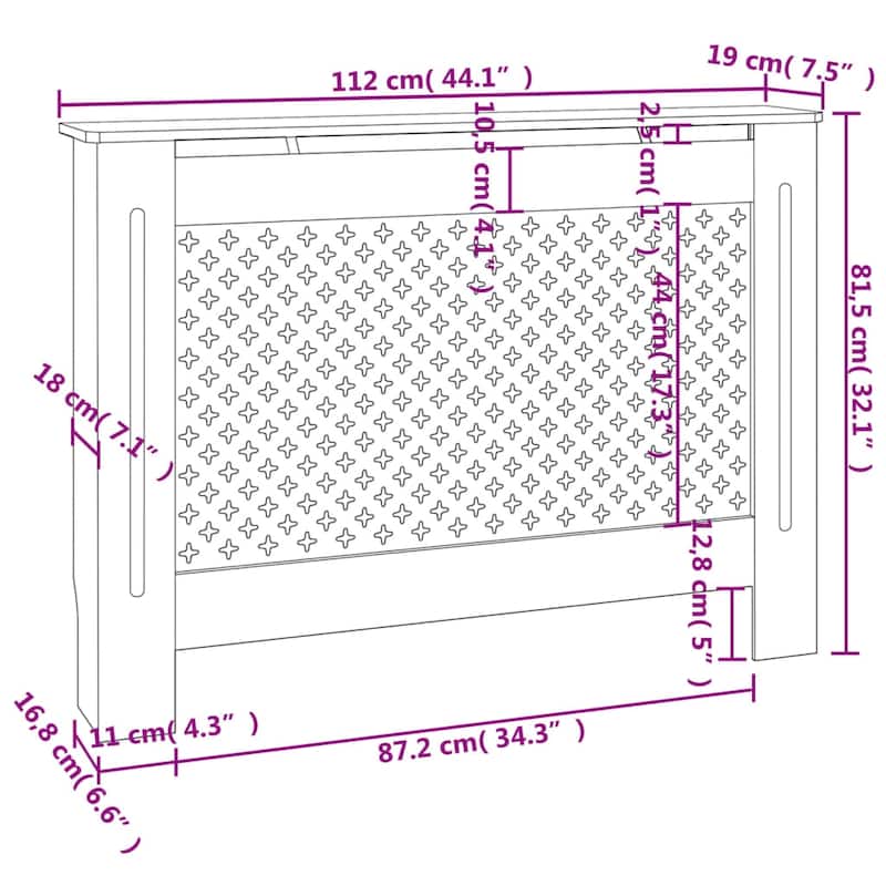 vidaXL Radiator Cover Black 44.1"x7.5"x32.1" MDF