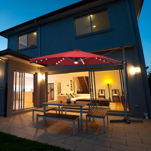 Shop Black Friday Deals On Costway 10ft Solar Led Cantilever Offset Patio Umbrella 360dgrees Overstock 31576091