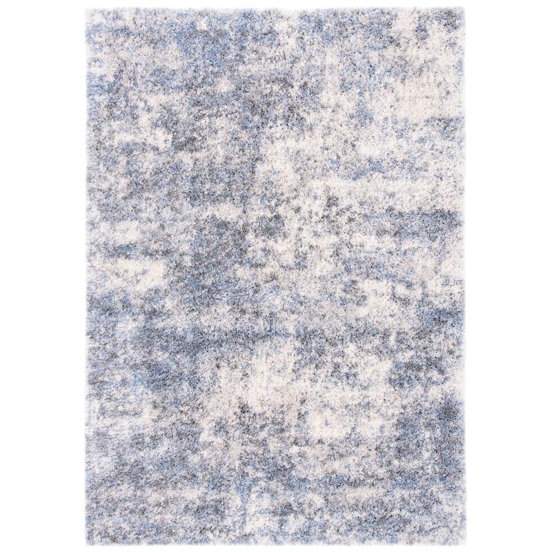 SAFAVIEH Berber Shag Yasumi Abstract 1.25-inch Thick Rug - 6'7" Square - Ivory/Blue