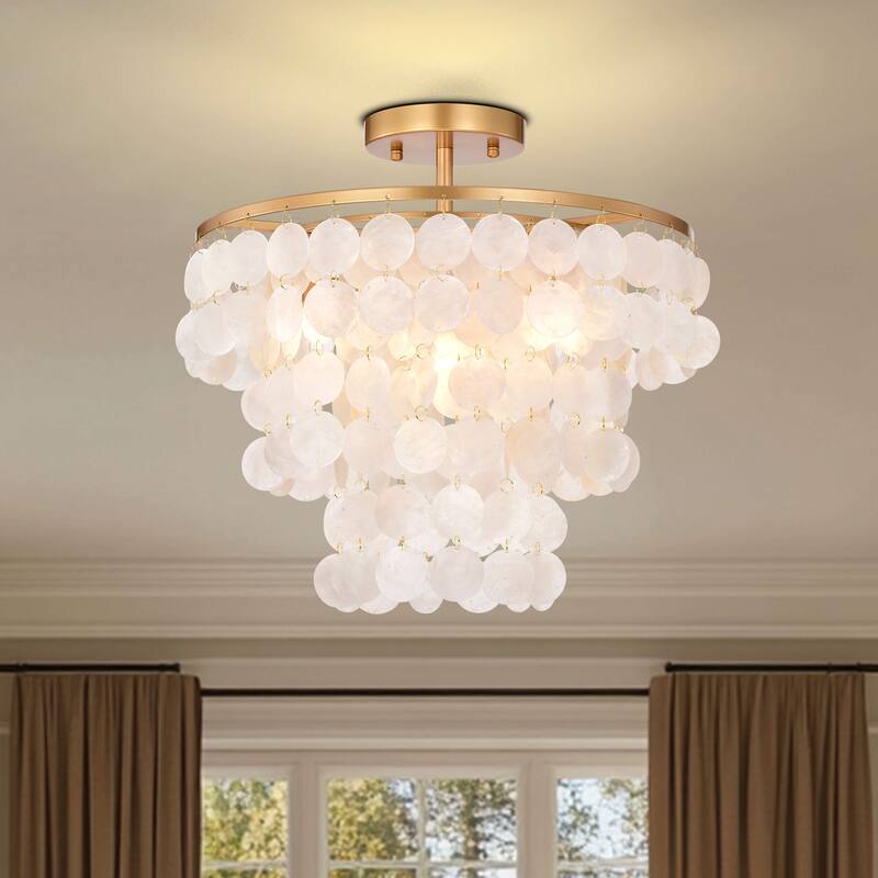 Paula 4-Light Glossy Bronze Finish Natural White Shell Flush Mount - 18 inches in diameter x 17.5 inches H