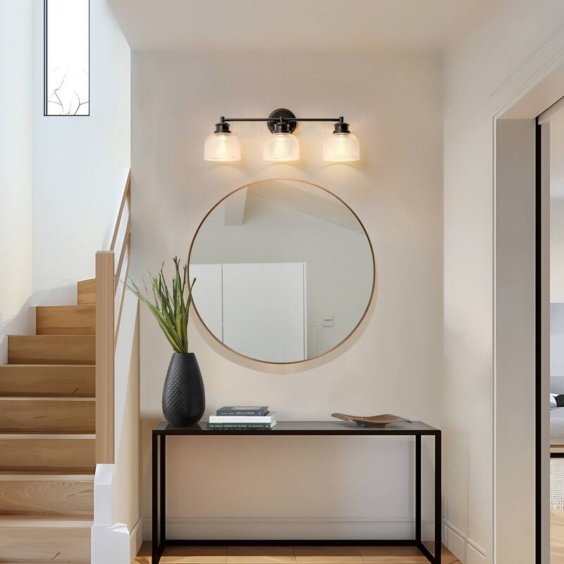 3-Light Modern Linear Bowl Grid Glass Bathroom Vanity Light - 23.8 in. W x 8.4 in. H x 6.1 in. D