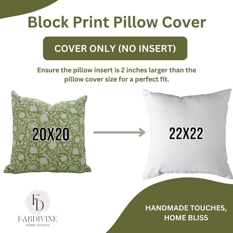 Fabdivine 12x20 Handmade Pure Linen Cushion Cover Floral Mustard Ideal for Sofa, Floral Block Print, Accent Décor, Bagru Buti