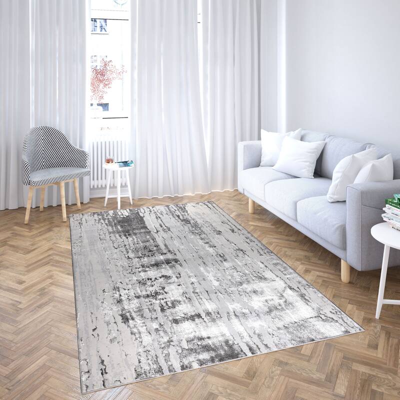 Hania Collection Grey Geometric Transitional Area Rug