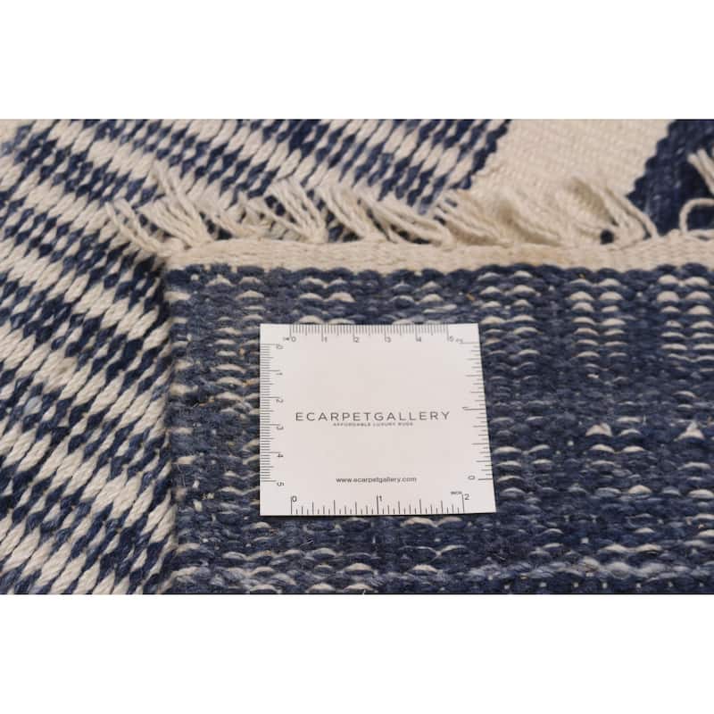 Ankara Cream, Navy Kilim 4'10" x 8'2" - 4'10 x 8'2