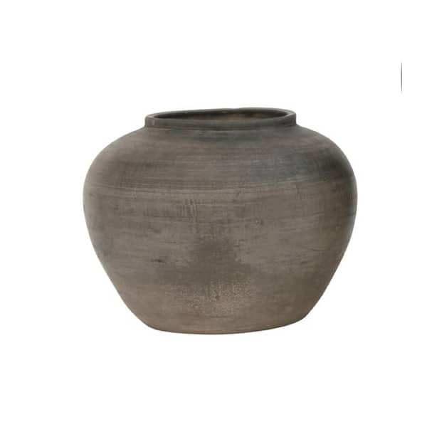 slide 2 of 2, Artissance 8"W Small Charcoal/Gray Ceramic Indoor Outdoor Vintage Pottery Jar, Home and Garden Decor (Size & Finish Vary)