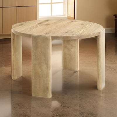 Bowny 47 Inch Dining Table, Round Top, Natural Oak Brown Finish, Solid Wood