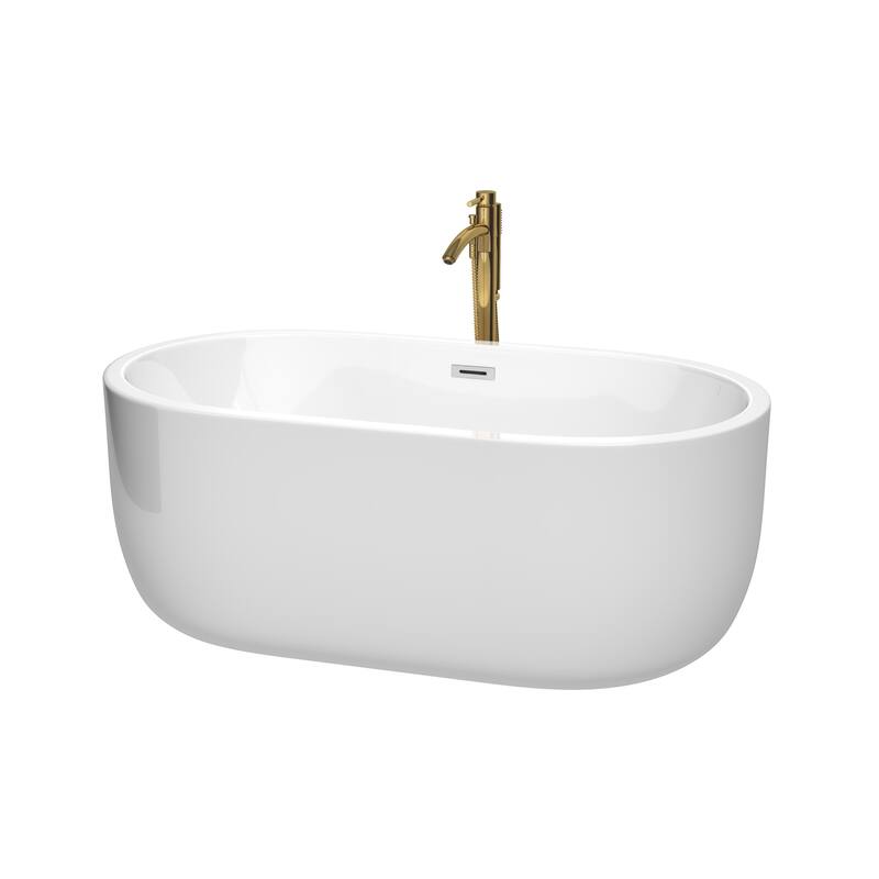 Wyndham Collection Juliette 60" Freestanding Acrylic Soaking Tub with - White / Polished Chrome Trim / Brushed Gold Faucet