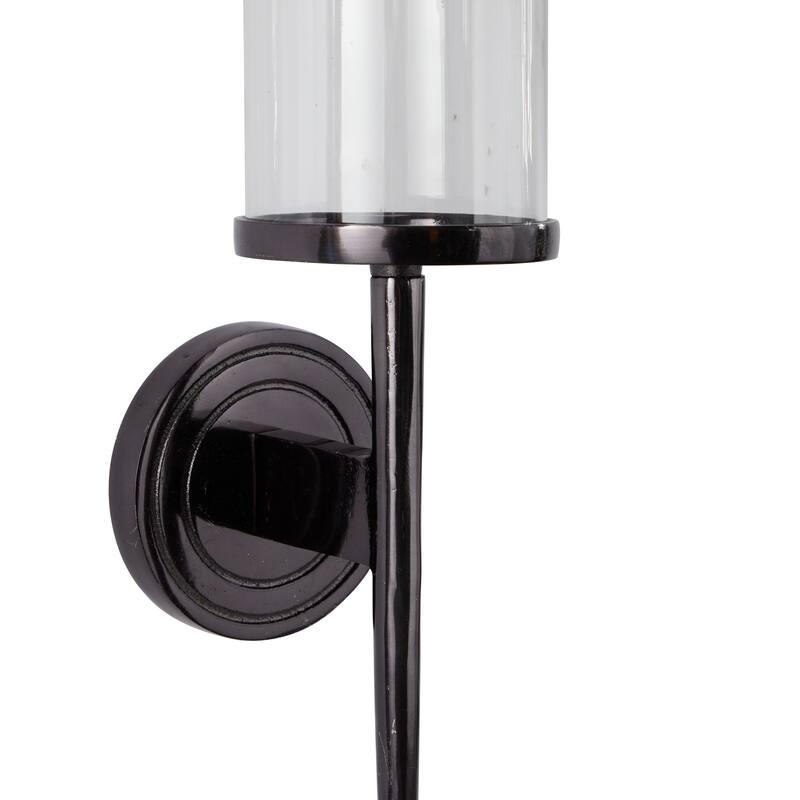 Aluminum Metal Single Candle Wall Sconce with Circle Backing - Silver, Gold, Black - Roche River Decor