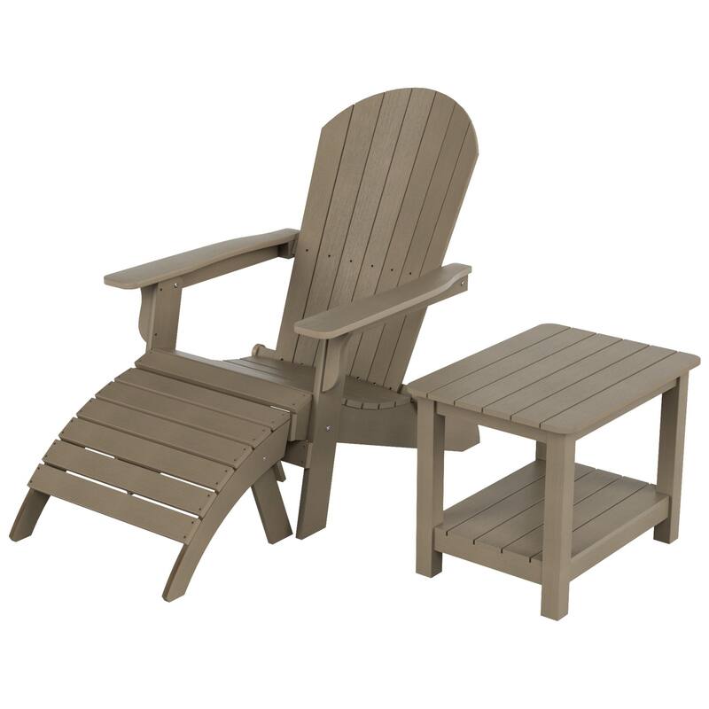 Vineyard HIPS Outdoor Folding Eco-Friendly Seashell Adirondack Chair with Ottoman & Side Table (3-Piece Set)