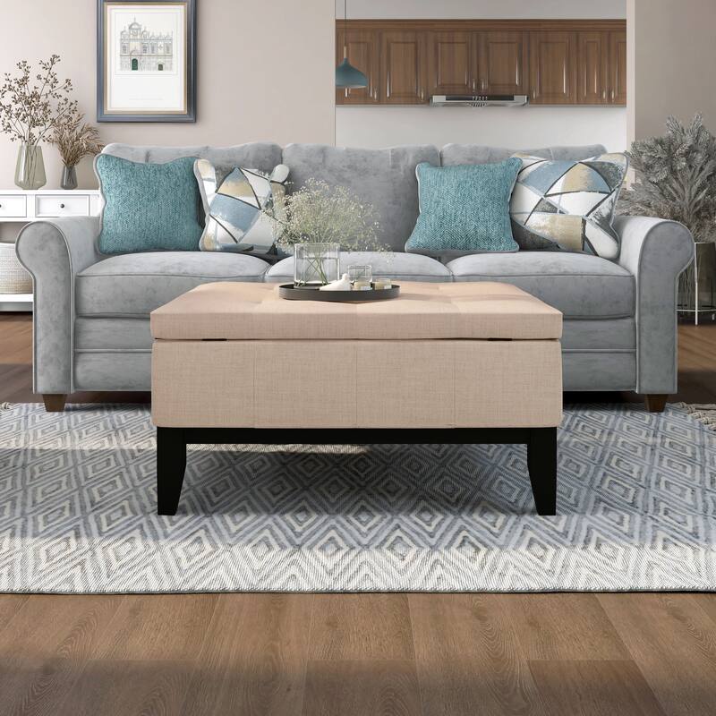 Atkinson Transitional Linen Split-top Storage Cocktail Ottoman by Furniture of America
