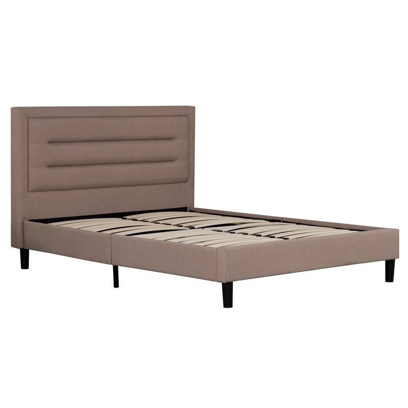 Contemporary Full Size Upholstered Platform Bed with Tufted Headboard in Brown