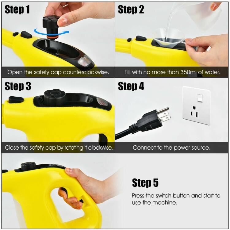 Powerful 1400W Handheld Steam Cleaner with 17 Accessories for Versatile Household Cleaning - 13" x 5" x 9.5" (L x W x H)