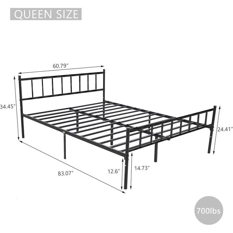 alazyhome Classic Metal Platform Bed Frame Steel Slat Support, Black