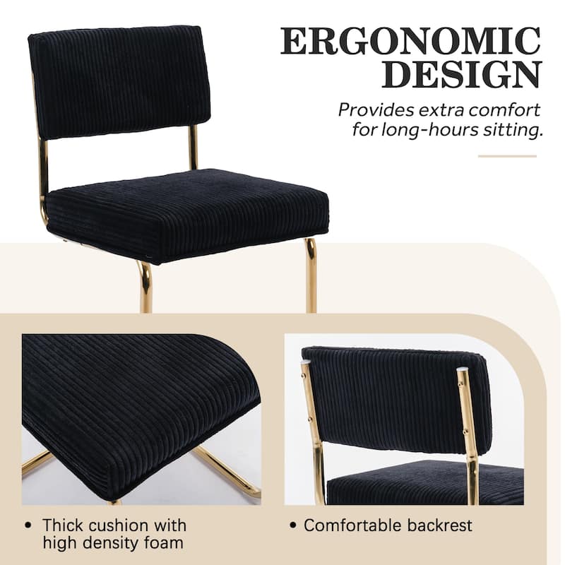 Mid Century Corduroy Dining Chairs with Gold Metal Base Set of 4