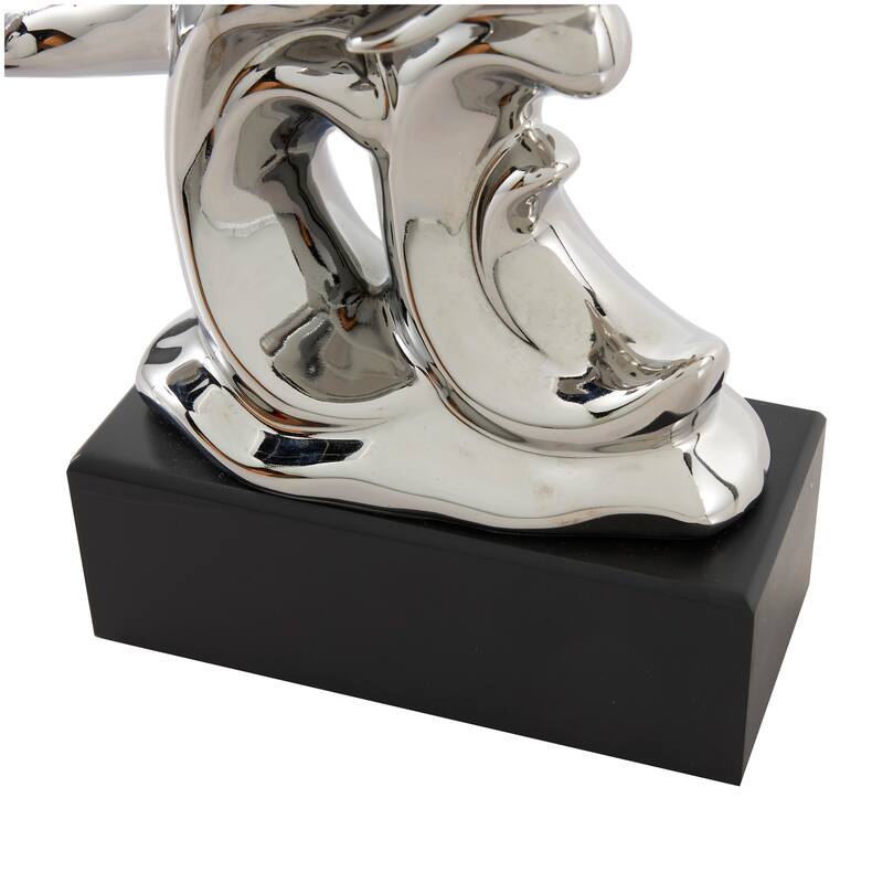 Silver Ceramic Animal Sculpture with Black Block Base