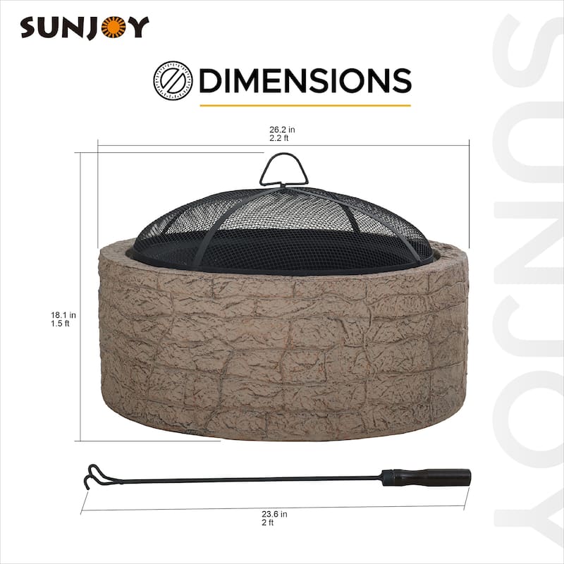 Sunjoy Stone 26 in. Round Wood Burning Firepit
