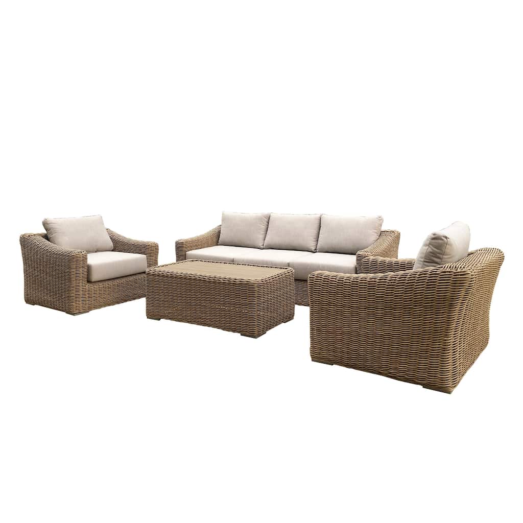 Tulum Two-Tone Dark Beige Aluminum Frame Sofa Seating Set with Cushions