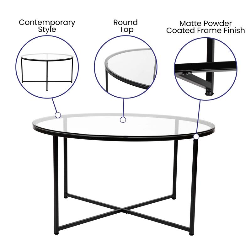 Glass Coffee Table with Metal Frame - Living Room Furniture - Accent Table