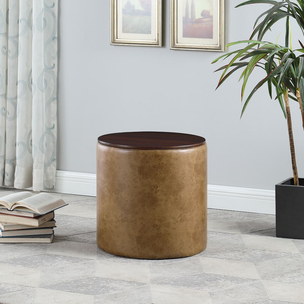 HomePop Storage Ottoman with Wood Top