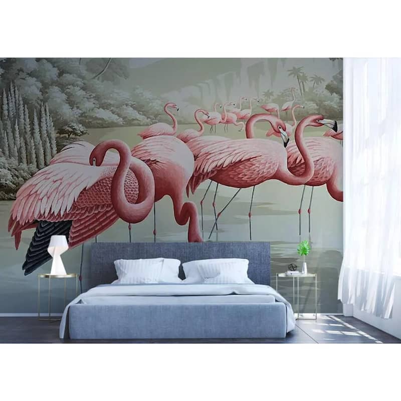 GK Wall Design Flamingo Vintage Lake Landscape Retro Removable Wallpaper