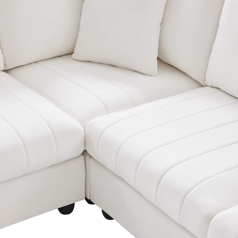 89" Linen-Blend L-Shaped Sectional Sofa with Ottoman, 2 Pillows and Pocket Springs, 360lb Capacity