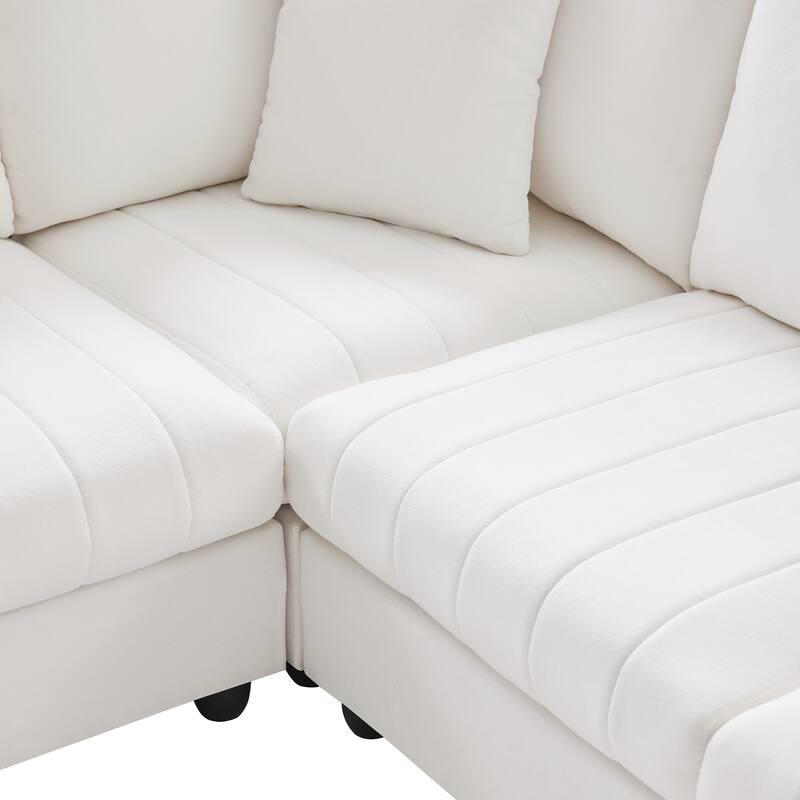 Modular L-Shaped Sectional Sofa with Movable Ottoman, 5 Seat Corner Couch with Throw Pillows, Comfy Cloud Upholstered Sofa