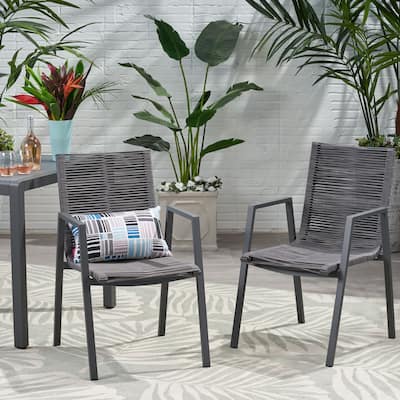 Outdoor Modern Aluminum Dining Chair with Rope Seat (Set of 2)