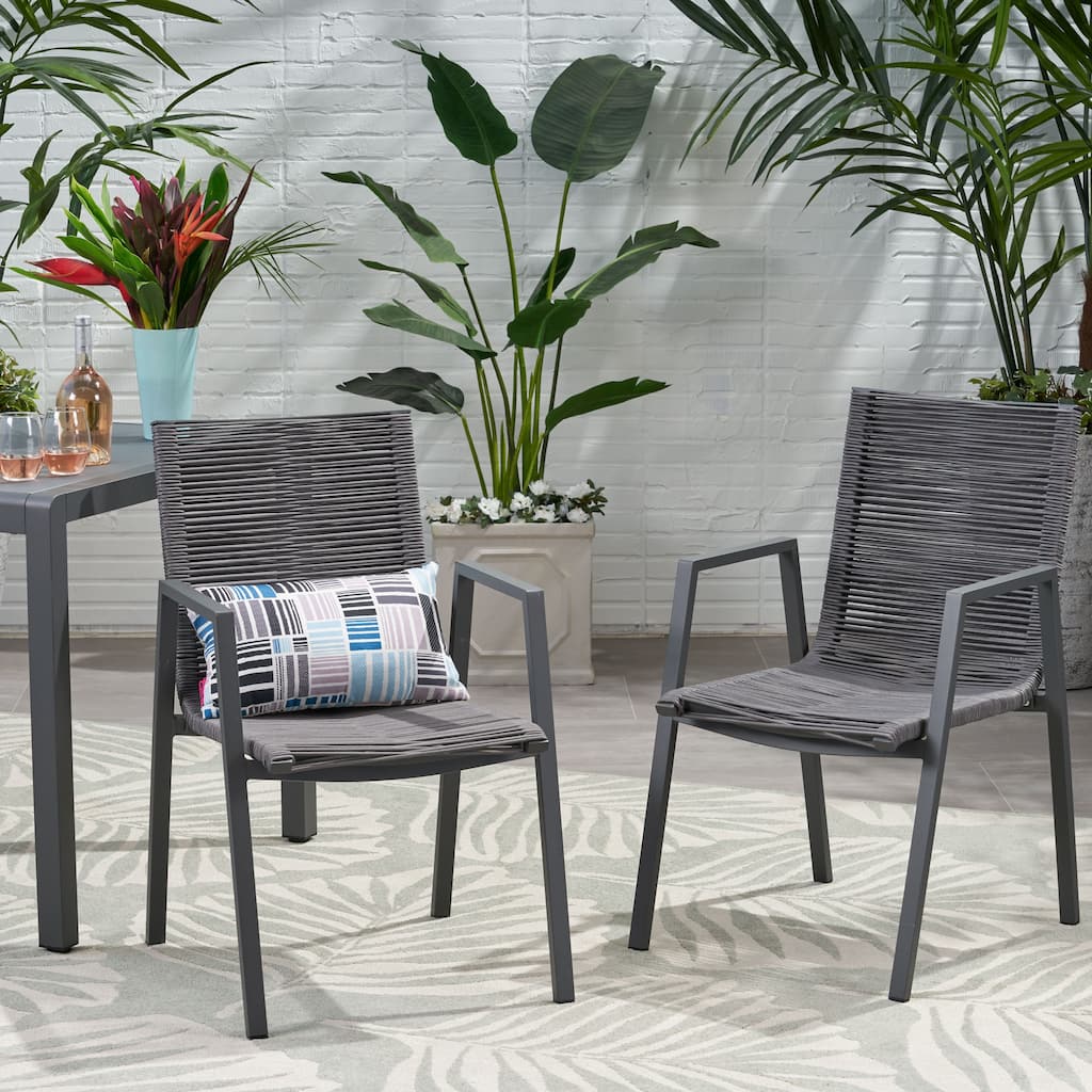 Outdoor Modern Aluminum Dining Chair with Rope Seat (Set of 2)