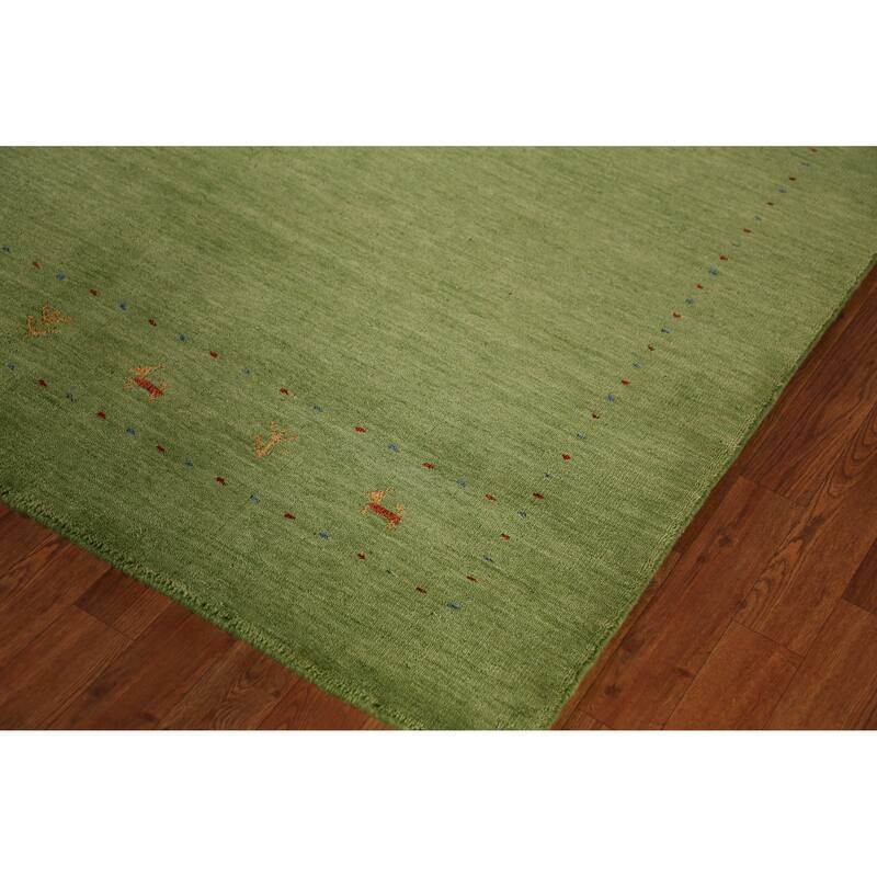Hand Knotted Oriental 100% Wool Carpet Tribal Animal Pictorial Green Gabbeh Area Rug - 7' 8'' X 5' 4''