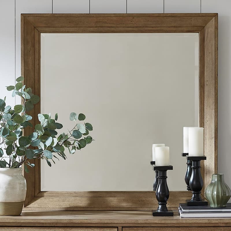 Grandpa's Cabin Rustic Wood Framed Mirror - Aged Oak or Sandstone - Width 42" x Depth 2" x Height 42"