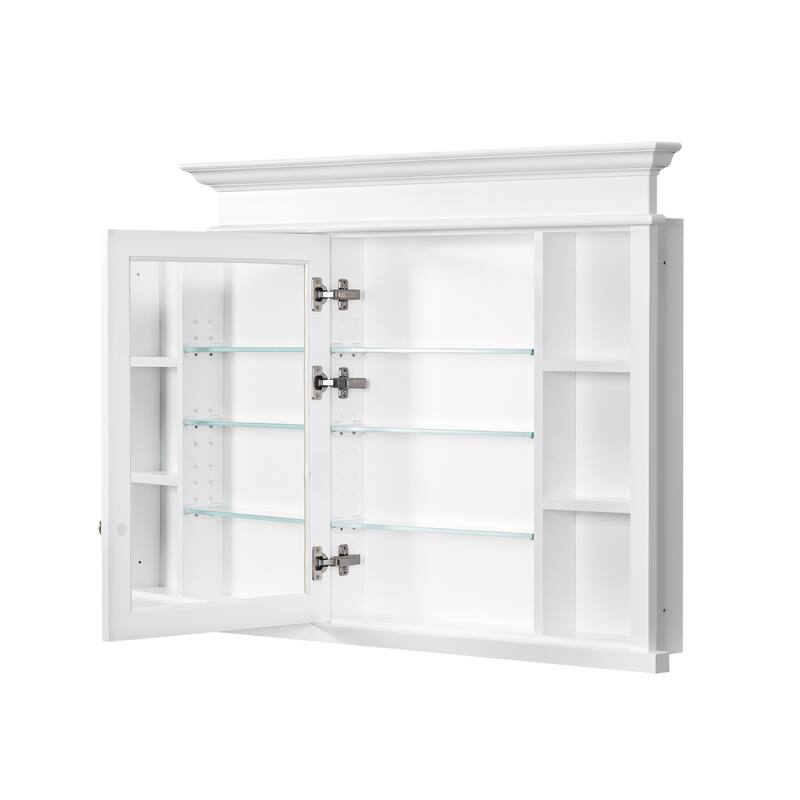 32''H Recessed Mount Solid Wood Framed Medicine Cabinet With Mirror And Shelves