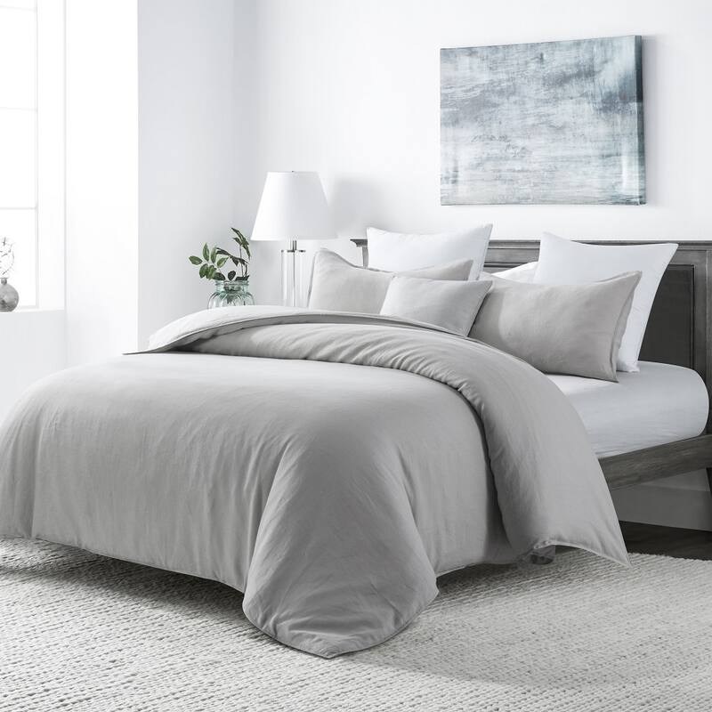WHOLINENS Stone Washed French Linen Blend Duvet Cover & Pillow Shams Set