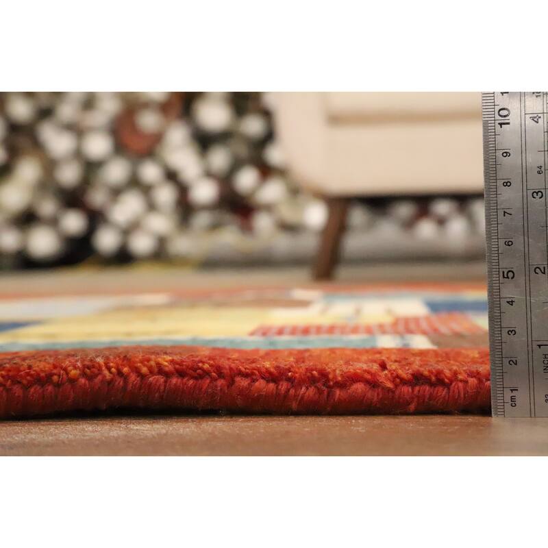 Hand Knotted Oriental 100% Wool Carpet Modern Geometric Multi-Colored Gabbeh Area Rug - 5' 1'' X 3' 0''