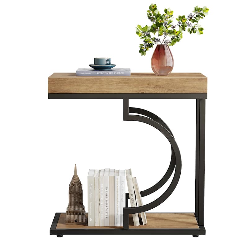 Modern Side Table, C Shaped End Table, Chairside Sofa Bedside Table for Living Room
