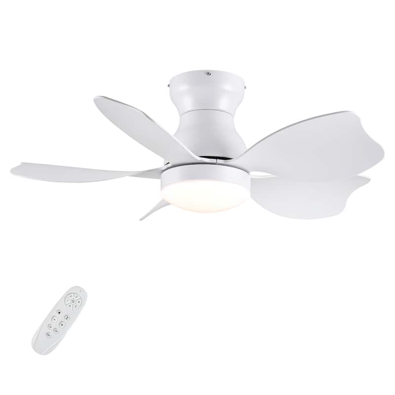 30" Modern White/Black Kid's Timing Ceiling Fan with Dimmable LED and Remote for Small Children Room