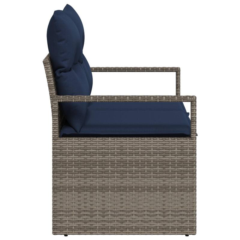 vidaXL 2-Seater Garden Sofa with Cushions Black/Brown/Grey Poly Rattan - 24.4 x 47.2 x 27.2