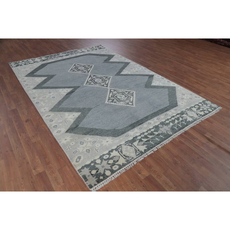 Transitional Oushak Indian Area Rug Hand-Knotted Wool Carpet - 6'0" x 9'0"