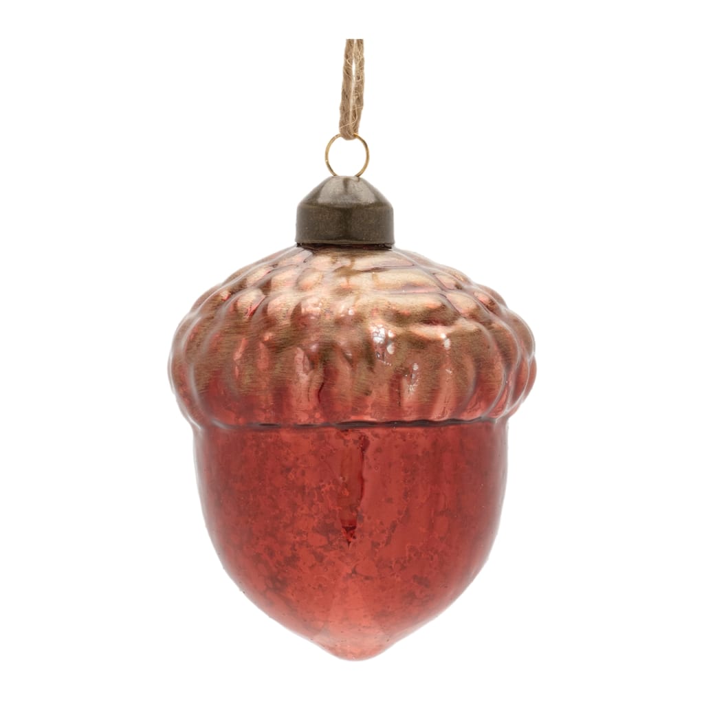 Mercury Glass Acorn Ornaments Set of 6 Rustic Holiday Decor - 2.75” x 2.75” x 4” (L x W x H)