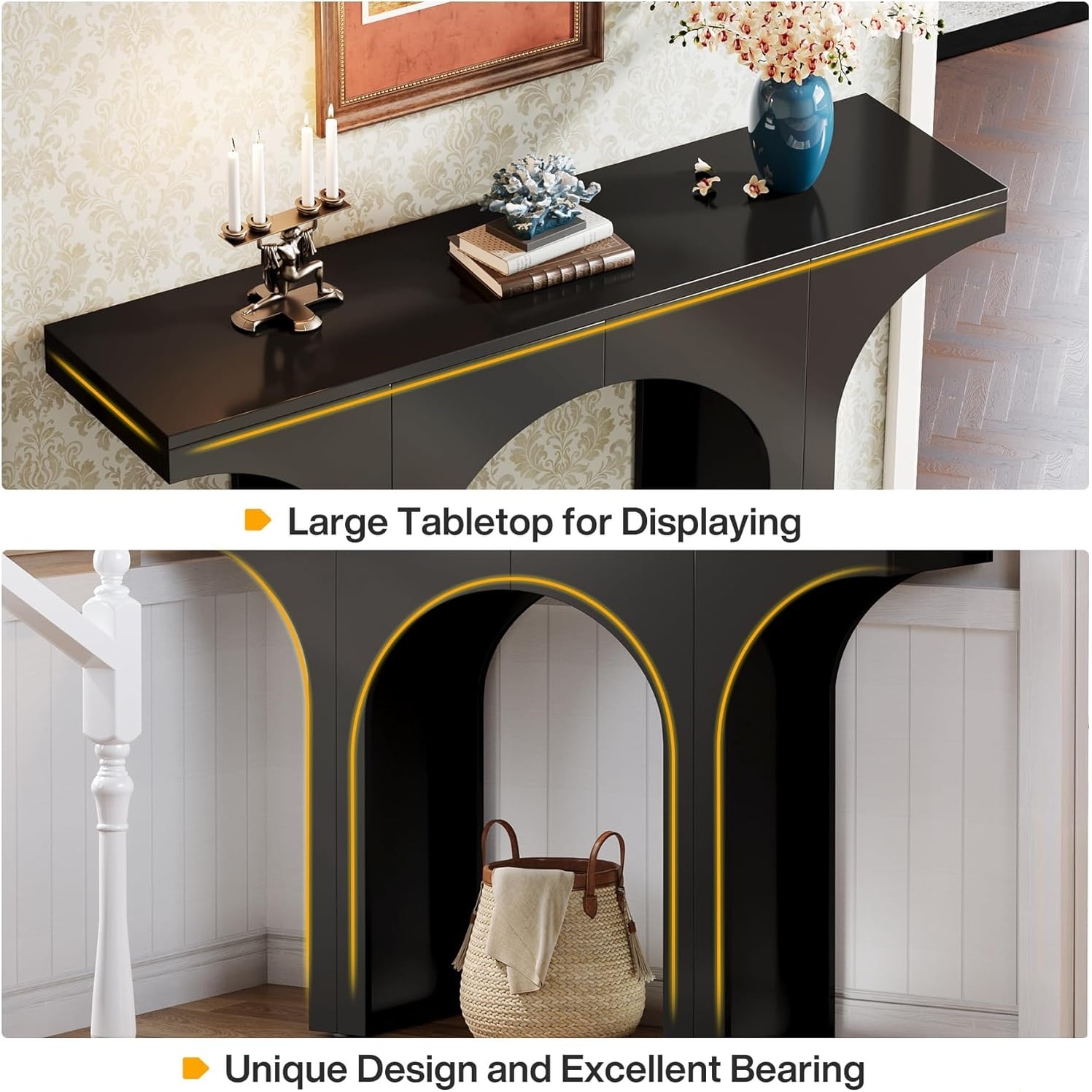 94" Black Wood Console Table Set of 2 for Entryway