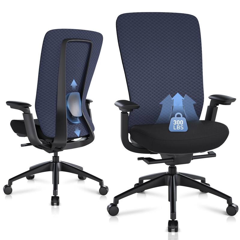 Ergonomic Office Chair, 4D Armrests, Seat Depth, Memory Foam, 300lbs, AirMesh Back - Grey