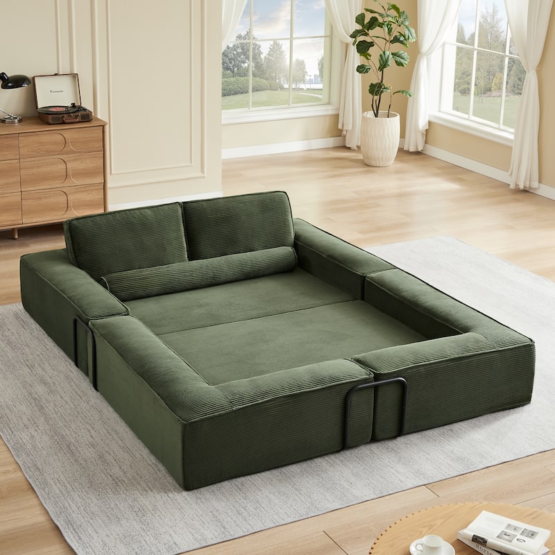 Foldable Floor Sofa Modular Play Couch, Toddler Couch for Playroom, Toddler Corduroy Sofa with Convertible Foam Cushion