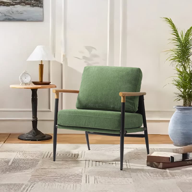 Modern Industrial Metal Frame Upholstered Accent Chair Armchair